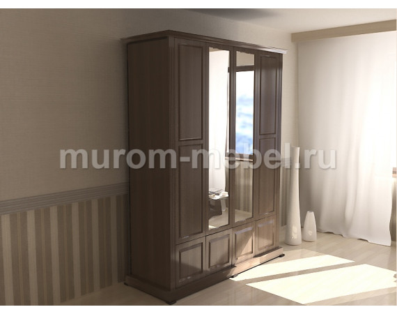 Шкаф четырехстворчатый с нижней антресолью с зеркалом из серии "Кардинал"